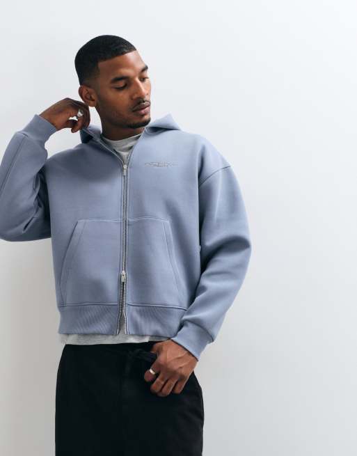 ASOS DESIGN oversized boxy hættetrøje med broderet print i scuba-lignende stof i brun, 2 af 5