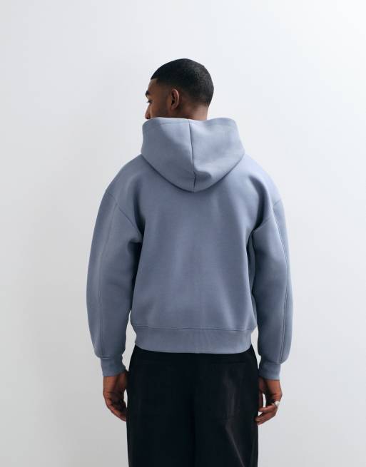 ASOS DESIGN oversized boxy hættetrøje med broderet print i scuba-lignende stof i brun, 4 af 5