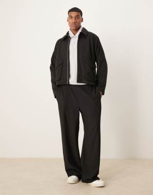 oversized boxy jacket in scuba in black-Neutral