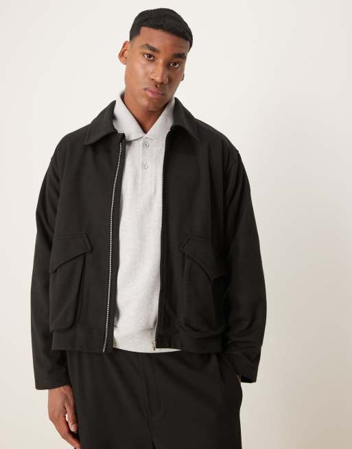 ASOS DESIGN oversized boxy jacket in scuba-style fabric in black | ASOS