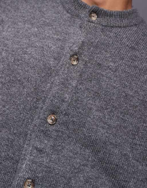 ASOS DESIGN oversized boxy knitted crew neck cardigan with pockets in charcoal