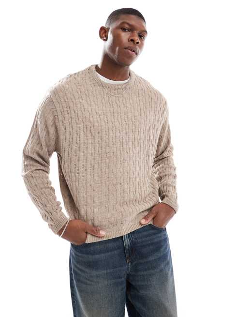 ASOS DESIGN oversized boxy knitted jumper with waffle stitch in ecru ASOS