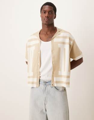 Asos Design Oversized Boxy Knitted Shirt With Pattern In Neutral