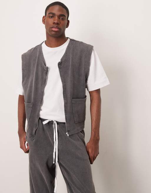 ASOS DESIGN oversized boxy lightweight vest with ribbed texture in washed black