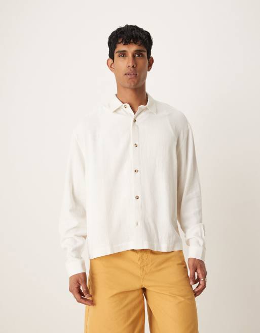 ASOS DESIGN oversized boxy linen blend shirt in white