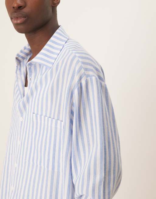 ASOS DESIGN - Chemise rayée oversize coupe carrée en tissu aspect lin - Bleu