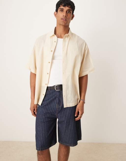 ASOS DESIGN oversized boxy linen look shirt in stone