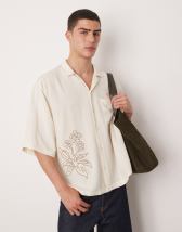 Topman premium beaded crochet shirt in ecru