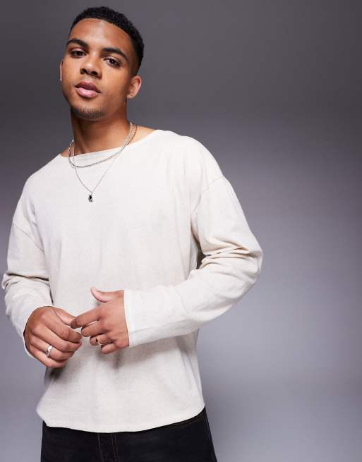 ASOS DESIGN oversized boxy linen mix t-shirt in beige