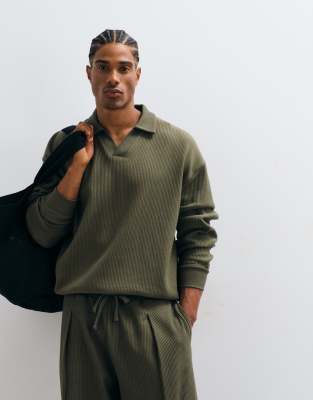 Asos Design Oversized Boxy Long Sleeve Polo In Multi