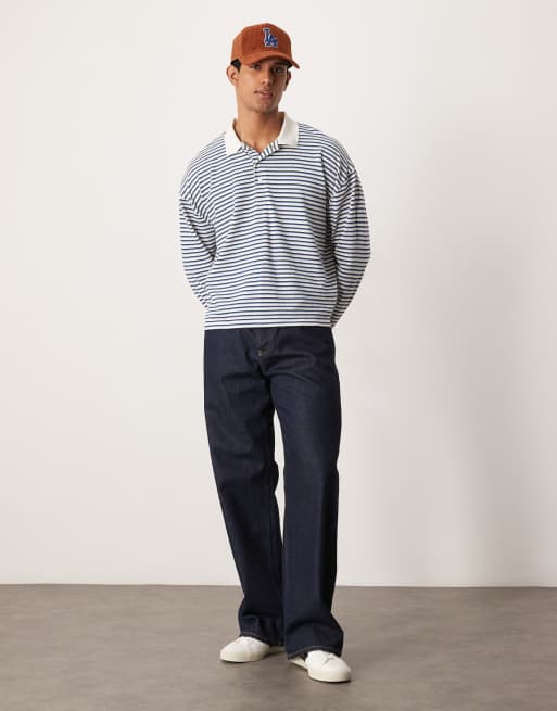 ASOS DESIGN oversized boxy long sleeve polo in stripe