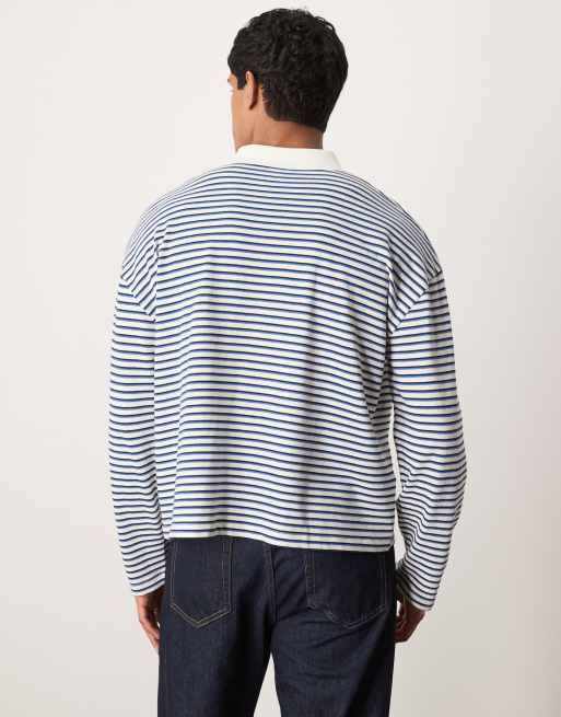 ASOS DESIGN oversized boxy long sleeve polo in stripe