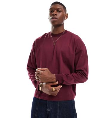 ASOS DESIGN oversized boxy long sleeve t-shirt in burgundy-Red φωτογραφία