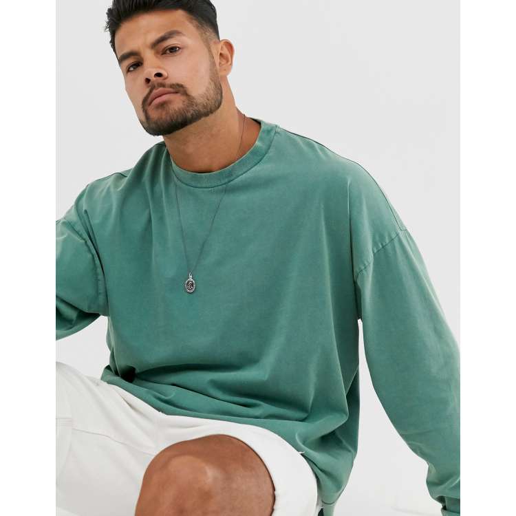 ASOS DESIGN oversized double layer long sleeve t-shirt with dip dye wash