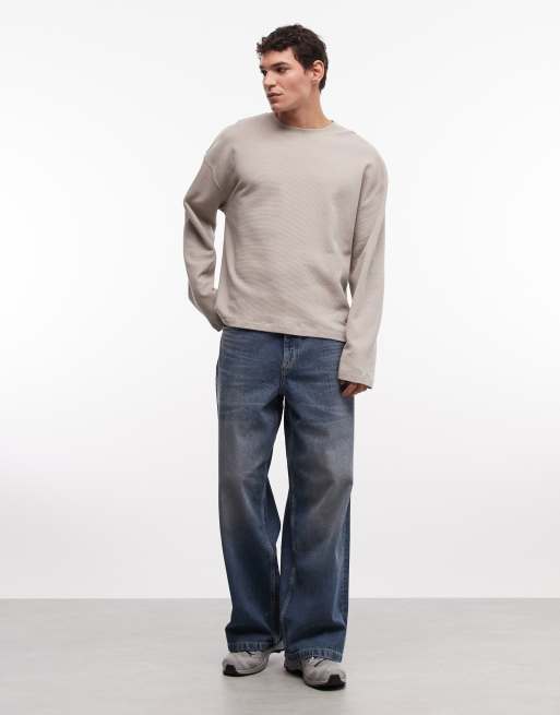 ASOS DESIGN oversized boxy long sleeve t-shirt in grey waffle  , 2 of 5