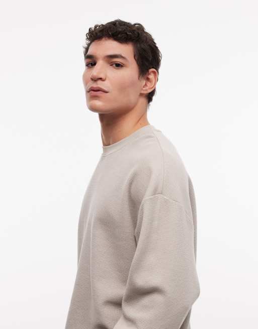 ASOS DESIGN oversized boxy long sleeve t-shirt in grey waffle  , 4 of 5