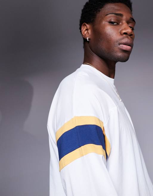 ASOS DESIGN oversized boxy long sleeve t-shirt with contrast panel in white, 3 of 4