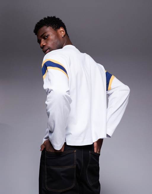 ASOS DESIGN oversized boxy long sleeve t-shirt with contrast panel in white, 4 of 4