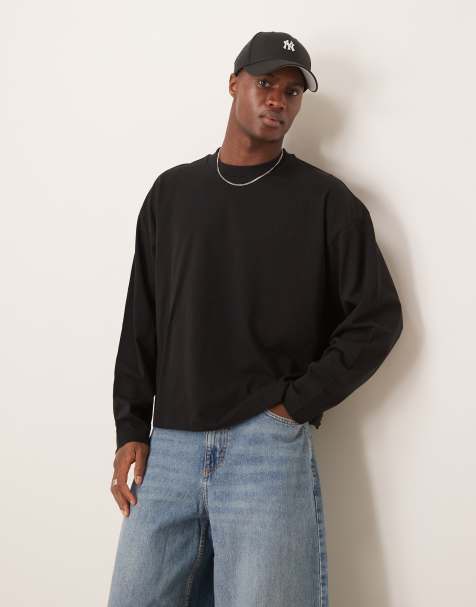 ASOS DESIGN oversized boxy long sleeve t-shirt with drop armhole in black - view 1