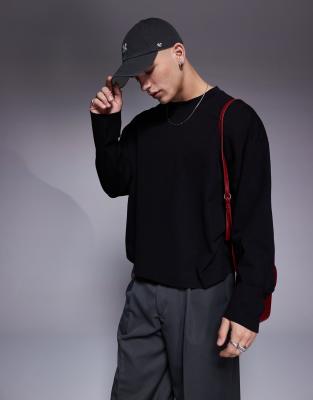 ASOS DESIGN oversized boxy long sleeve t-shirt with dropped armhole in black φωτογραφία