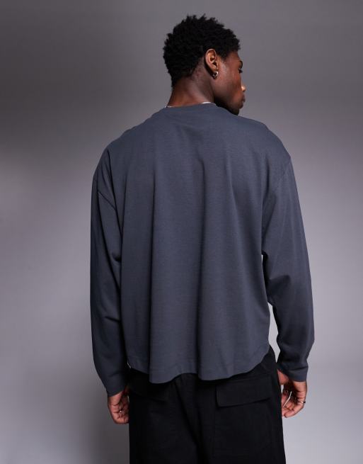ASOS DESIGN oversized boxy long sleeve t-shirt with dropped armhole in charcoal  , 4 of 4