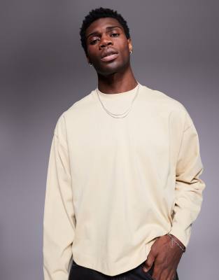 Asos Design Oversized Boxy Long Sleeve T-shirt With Dropped Armhole In Green