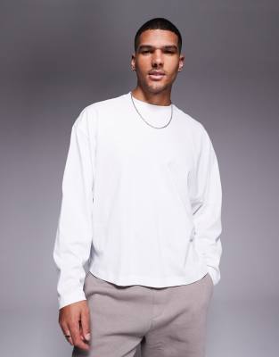 ASOS DESIGN oversized boxy long sleeve t-shirt with dropped armhole in white φωτογραφία