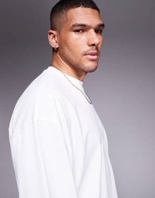 Asos Design Oversized Boxy Long Sleeve T-shirt With Dropped Armhole In White