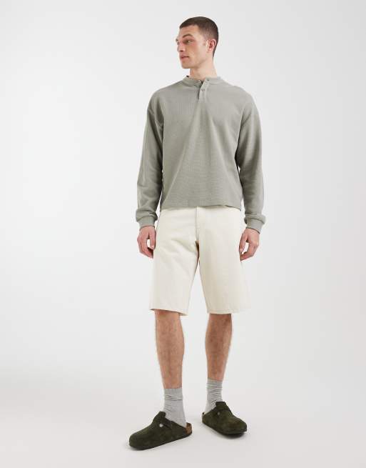 ASOS DESIGN oversized boxy long sleeve t-shirt with henley neck in charcoal, 2 of 5