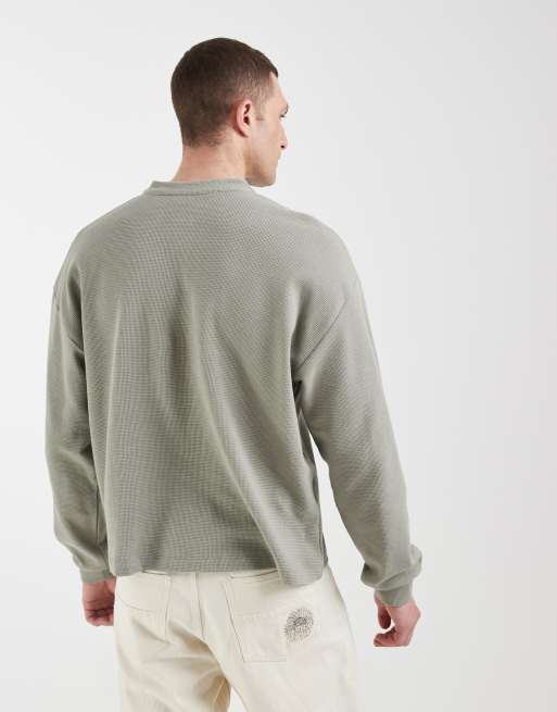 ASOS DESIGN oversized boxy long sleeve t-shirt with henley neck in charcoal, 5 of 5