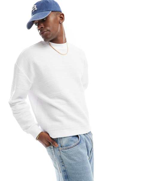 ASOS DESIGN oversized boxy long sleeve textured t-shirt in white - view 1