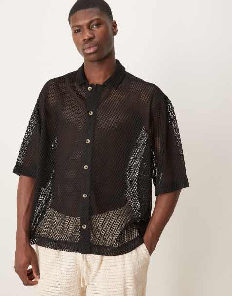 ASOS DESIGN oversized boxy mesh shirt in black - view 1