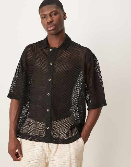ASOS DESIGN oversized boxy mesh shirt in black
