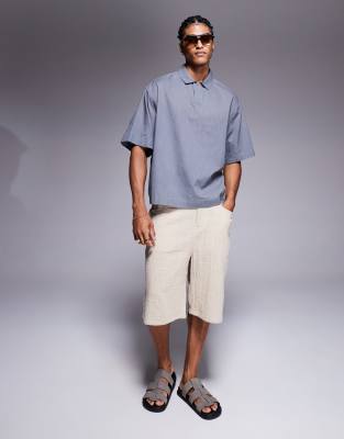 Asos Design Oversized Boxy Over The Head Linen Look Shirt In Blue