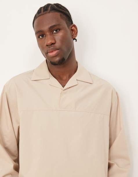 ASOS DESIGN oversized boxy overhead shirt in ecru cotton - view 1