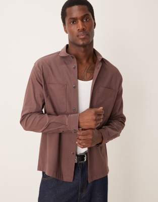 Asos Design Oversized Boxy Overshirt In Brown