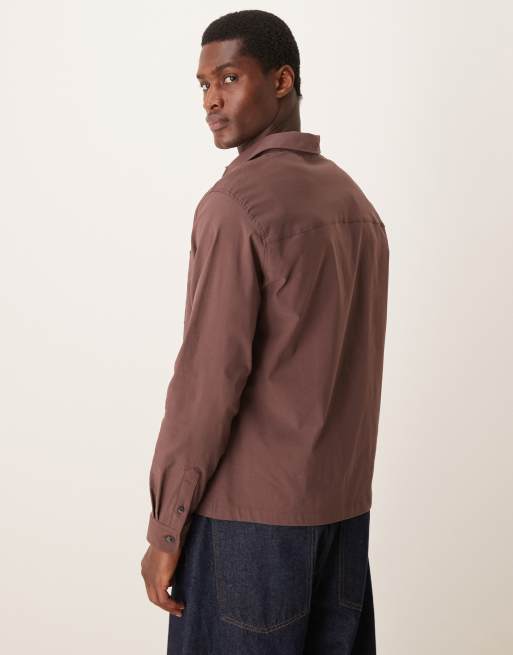 ASOS DESIGN oversized boxy overshirt in brown, 4 of 4