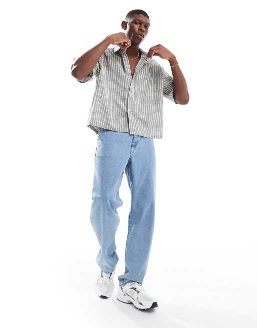 ASOS DESIGN oversized boxy oxford shirt in charcoal stripe