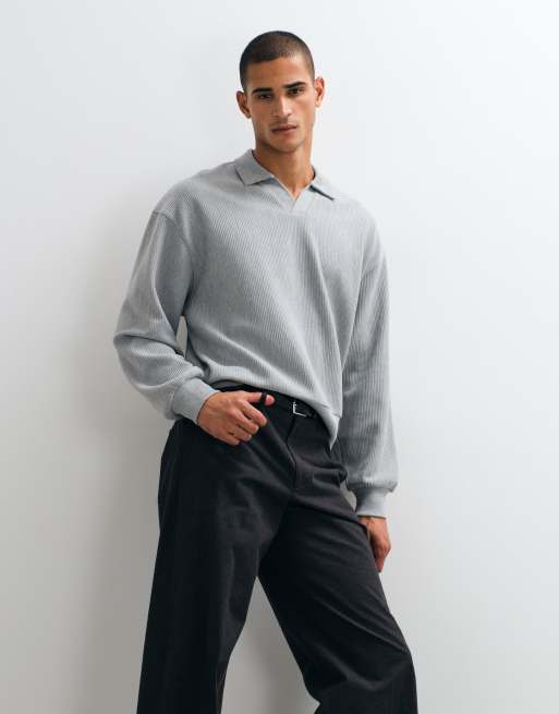 ASOS DESIGN oversized boxy polo in grey marl, 2 of 5