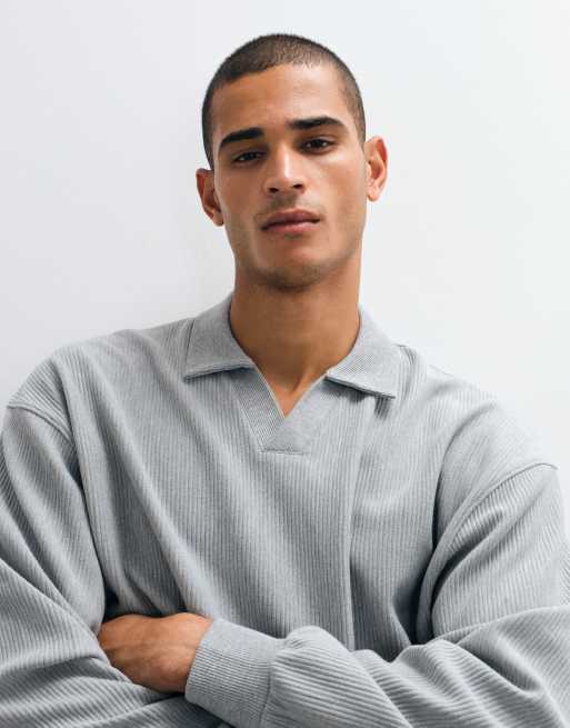 ASOS DESIGN oversized boxy polo in grey marl, 3 of 5