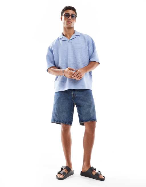 ASOS DESIGN oversized boxy polo in light blue