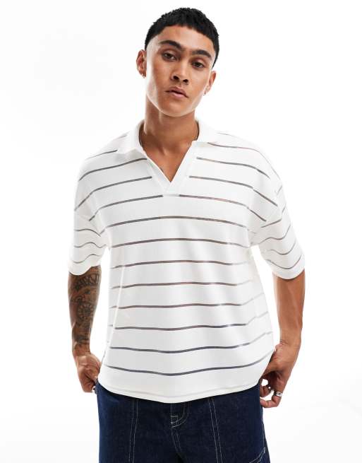 ASOS DESIGN oversized boxy polo shirt in white stripe | ASOS