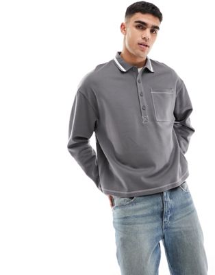Asos Design Oversized Boxy Polo Sweatshirt In Gray