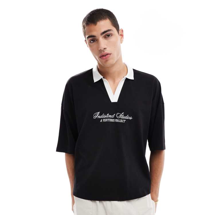 Tシャツ・カットソー Malo Boxy Black Polo With Dropped Shoulders 207411858-1-black?$n_750w$&wid