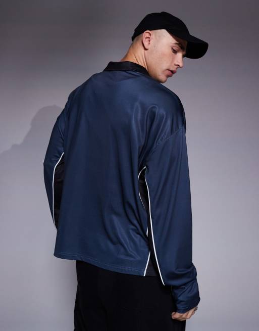 ASOS DESIGN oversized boxy polo t-shirt with sport print in navy, 3 of 4