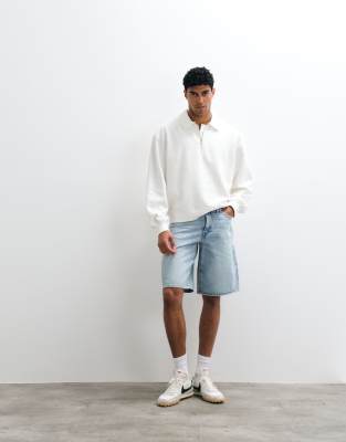 Asos Design Oversized Boxy Polo With Quarter Zip In White