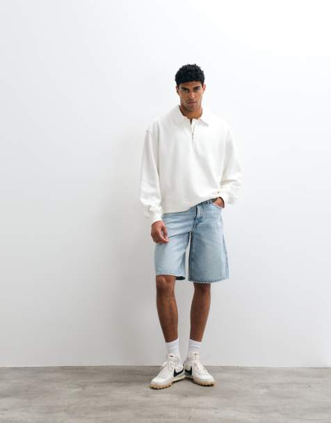 ASOS DESIGN oversized boxy polo with quarter zip in beige - view 1