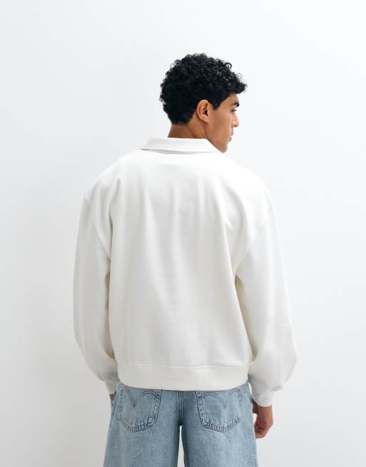 ASOS DESIGN oversized boxy polo with quarter zip in beige, 3 of 5