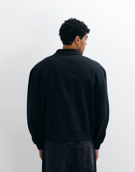 ASOS DESIGN oversized boxy polo with quarter zip in black, 5 of 5