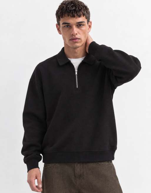 ASOS DESIGN oversized boxy poloshirt met kwartrits in zwart, 10 van 10